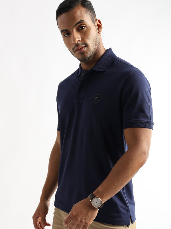 Iris Navy Solid Polo T-Shirt