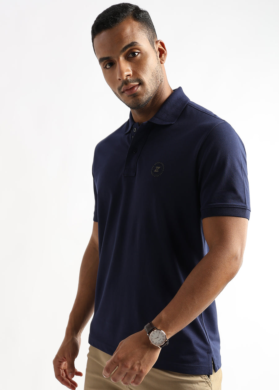 Iris Navy Solid Polo T-Shirt