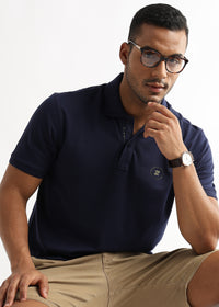 Iris Navy Solid Polo T-Shirt