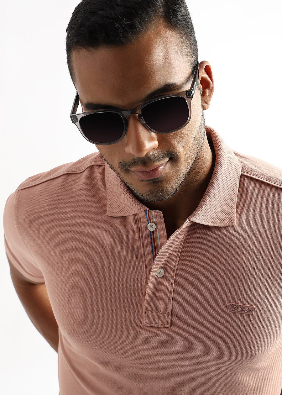 Dusty Pink Solid Polo T-Shirt