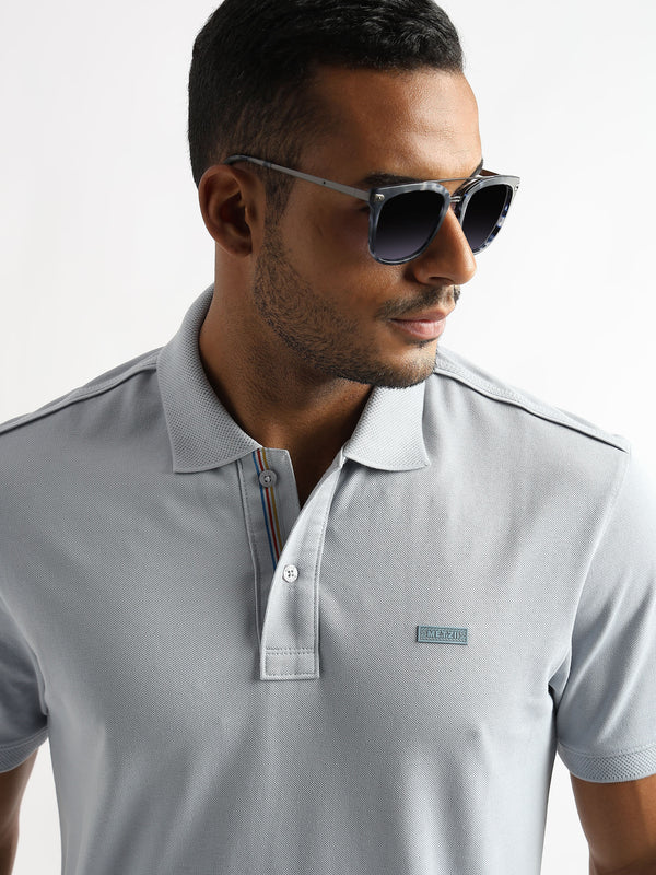 High Rise Gray Solid Polo T-Shirt