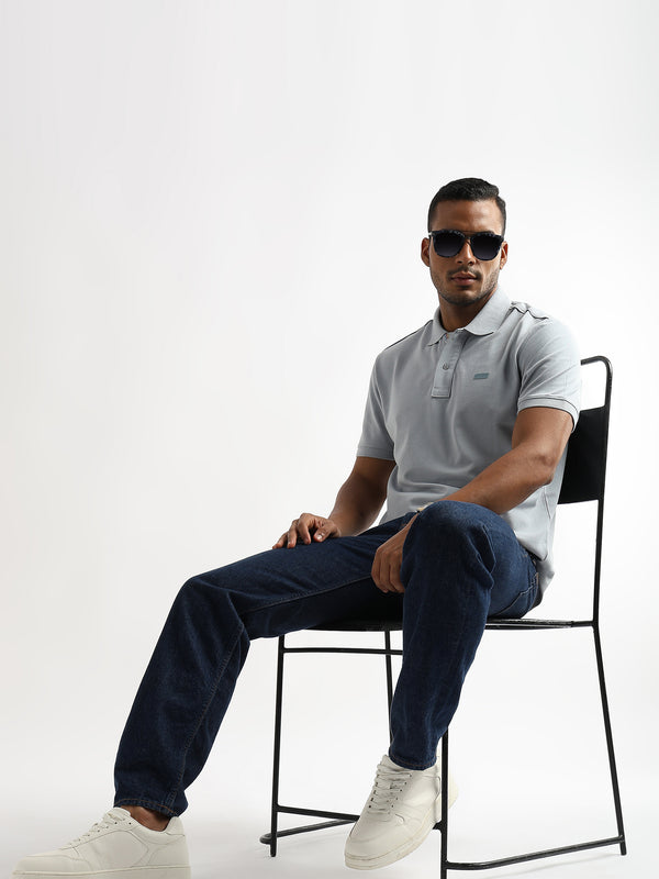 High Rise Gray Solid Polo T-Shirt