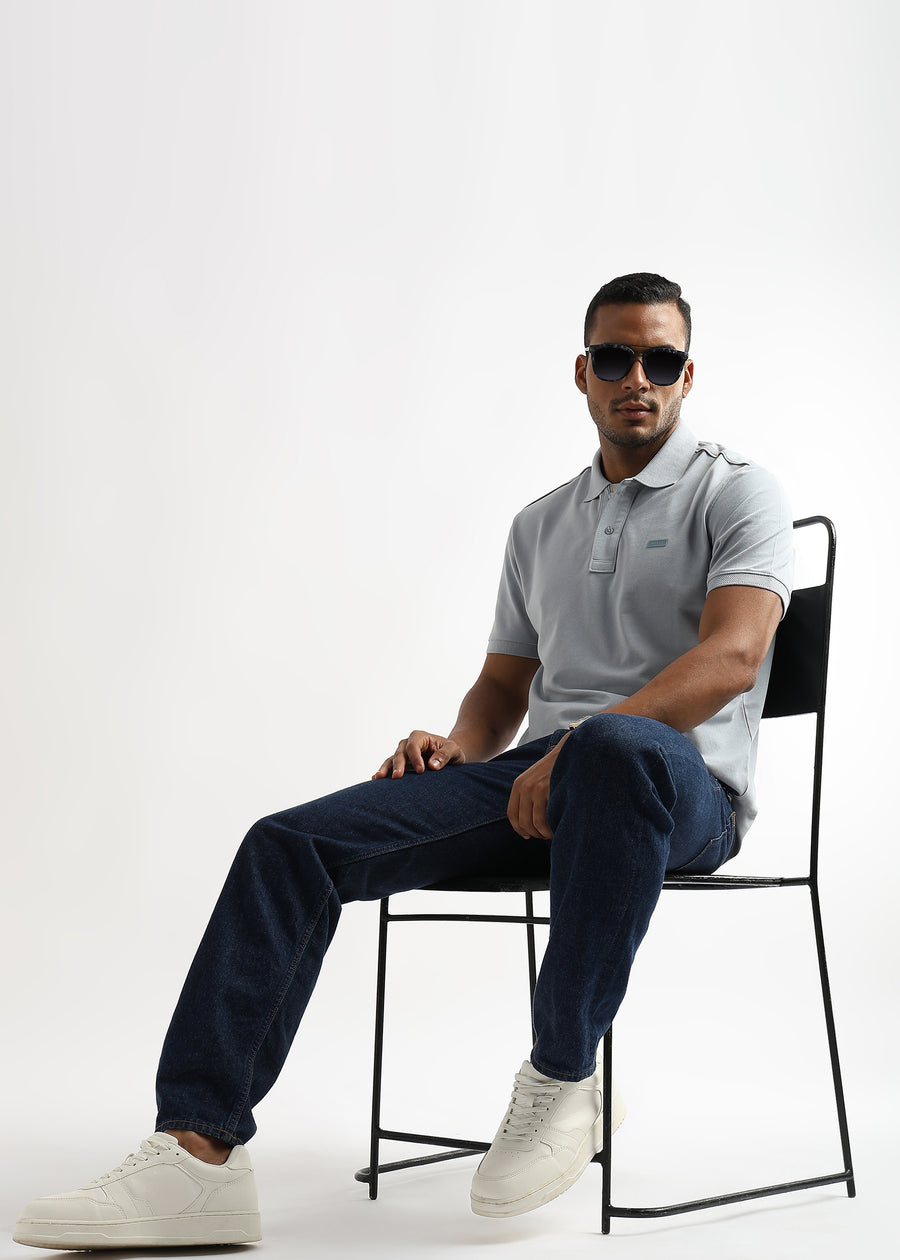 High Rise Gray Solid Polo T-Shirt