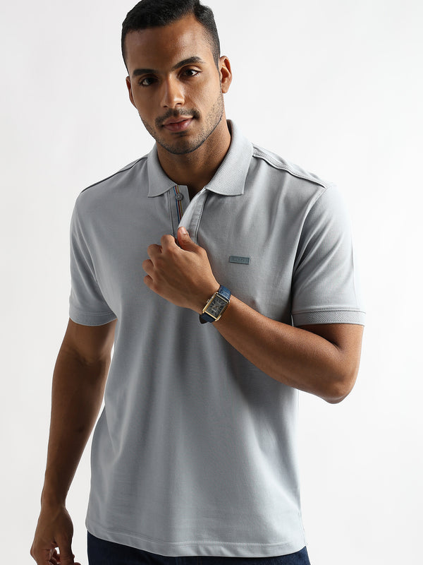 High Rise Gray Solid Polo T-Shirt