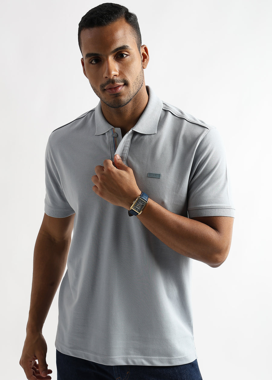 High Rise Gray Solid Polo T-Shirt