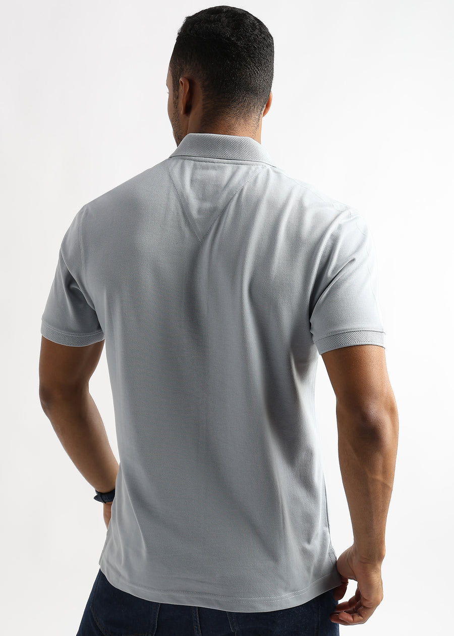 High Rise Gray Solid Polo T-Shirt