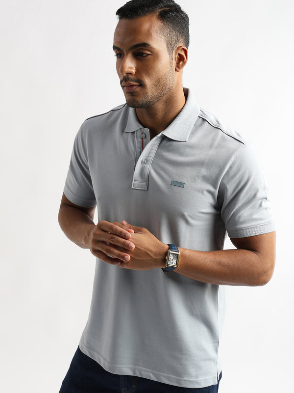 High Rise Gray Solid Polo T-Shirt