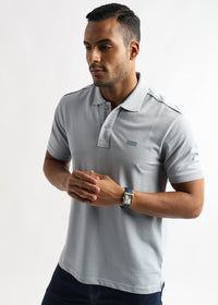 High Rise Gray Solid Polo T-Shirt