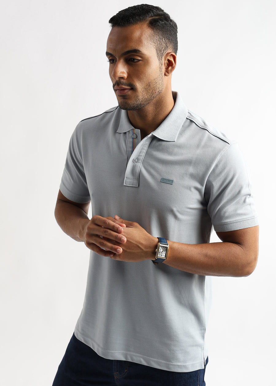 High Rise Gray Solid Polo T-Shirt
