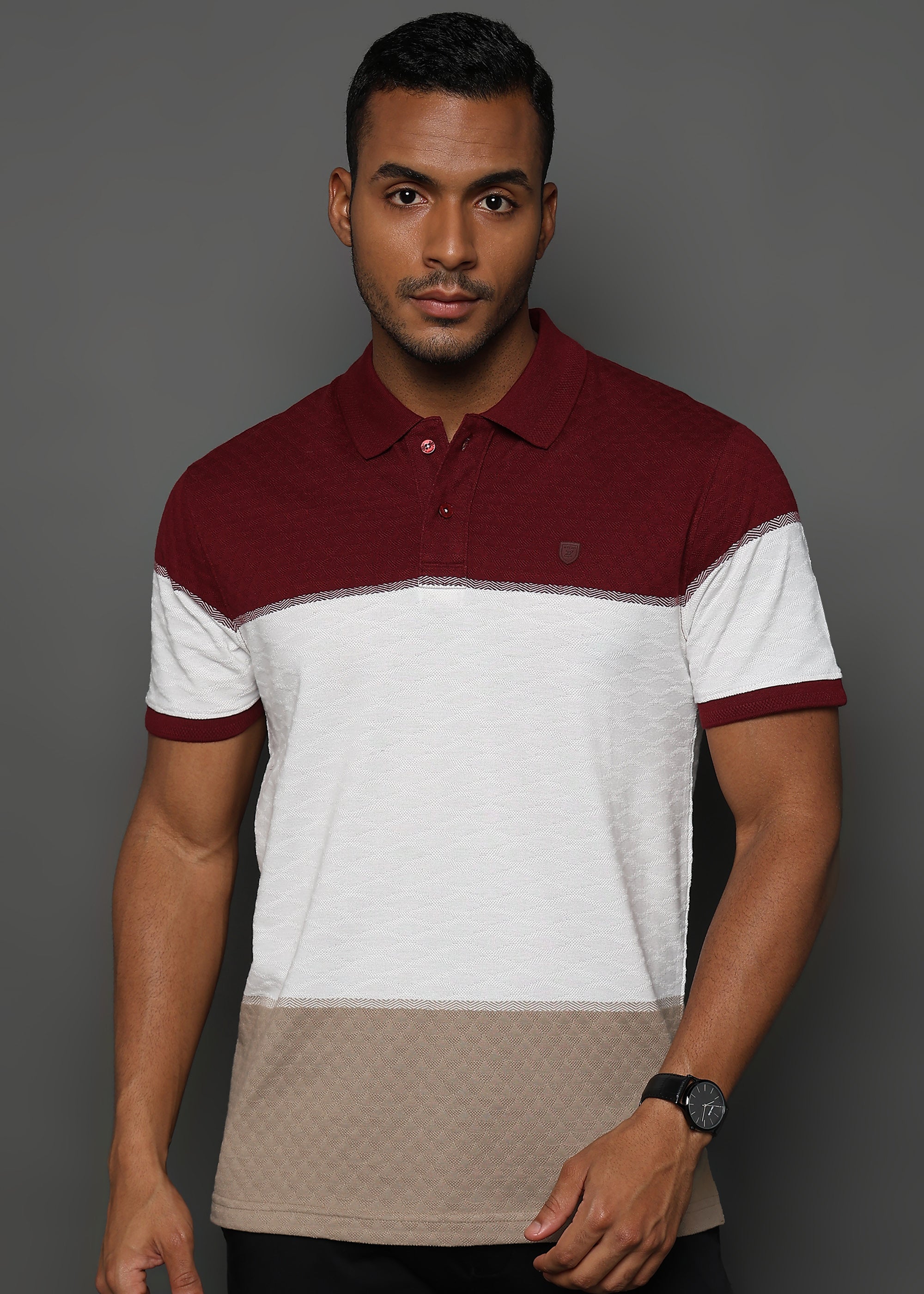 Daimond Jacquard Structure Maroon and White Stripes