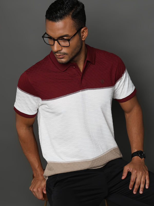 Daimond Jacquard Structure Maroon and White Stripes