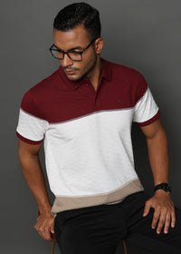 Daimond Jacquard Structure Maroon and White Stripes