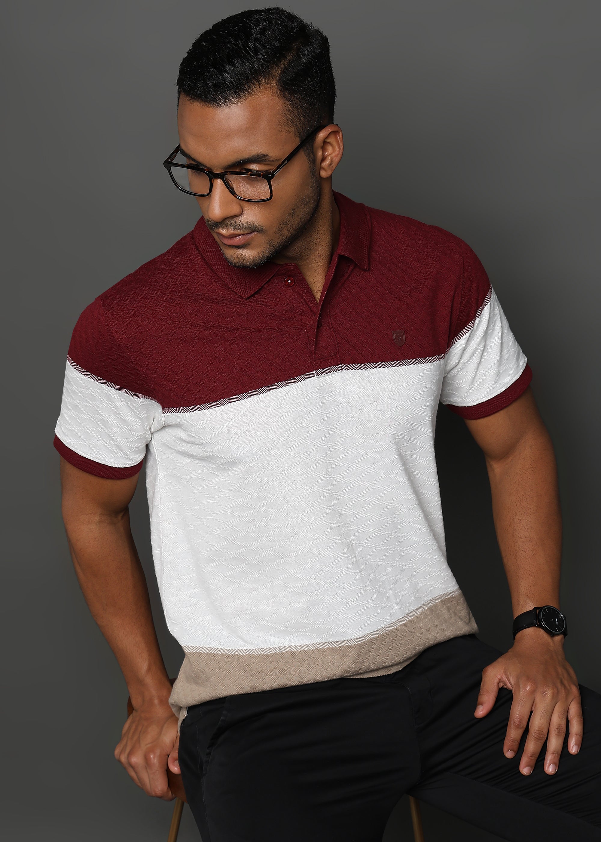 Daimond Jacquard Structure Maroon and White Stripes