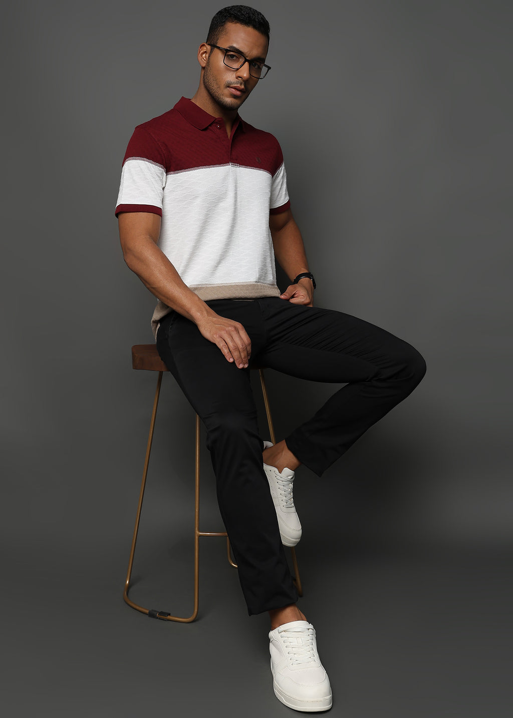 Daimond Jacquard Structure Maroon and White Stripes