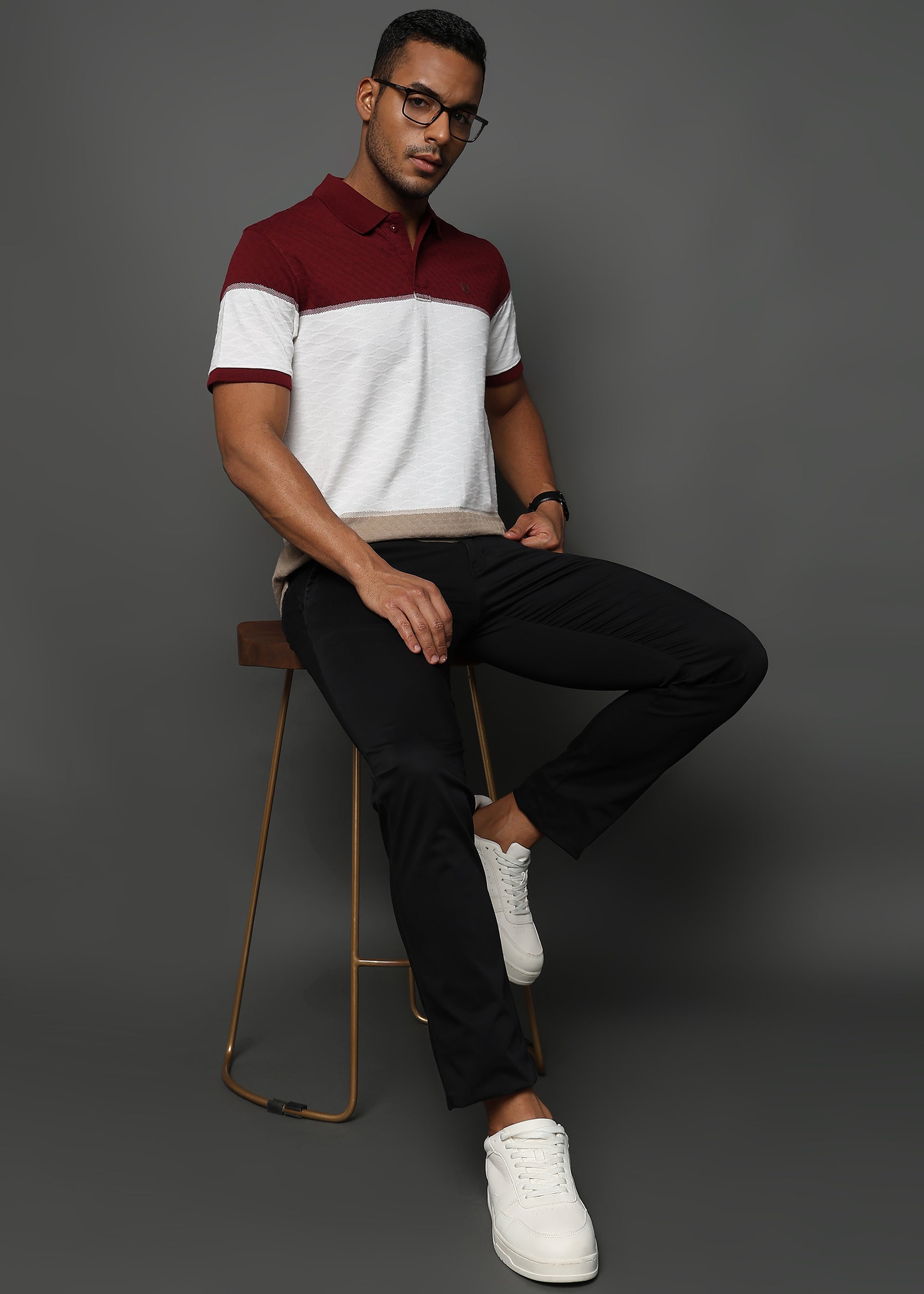 Daimond Jacquard Structure Maroon and White Stripes
