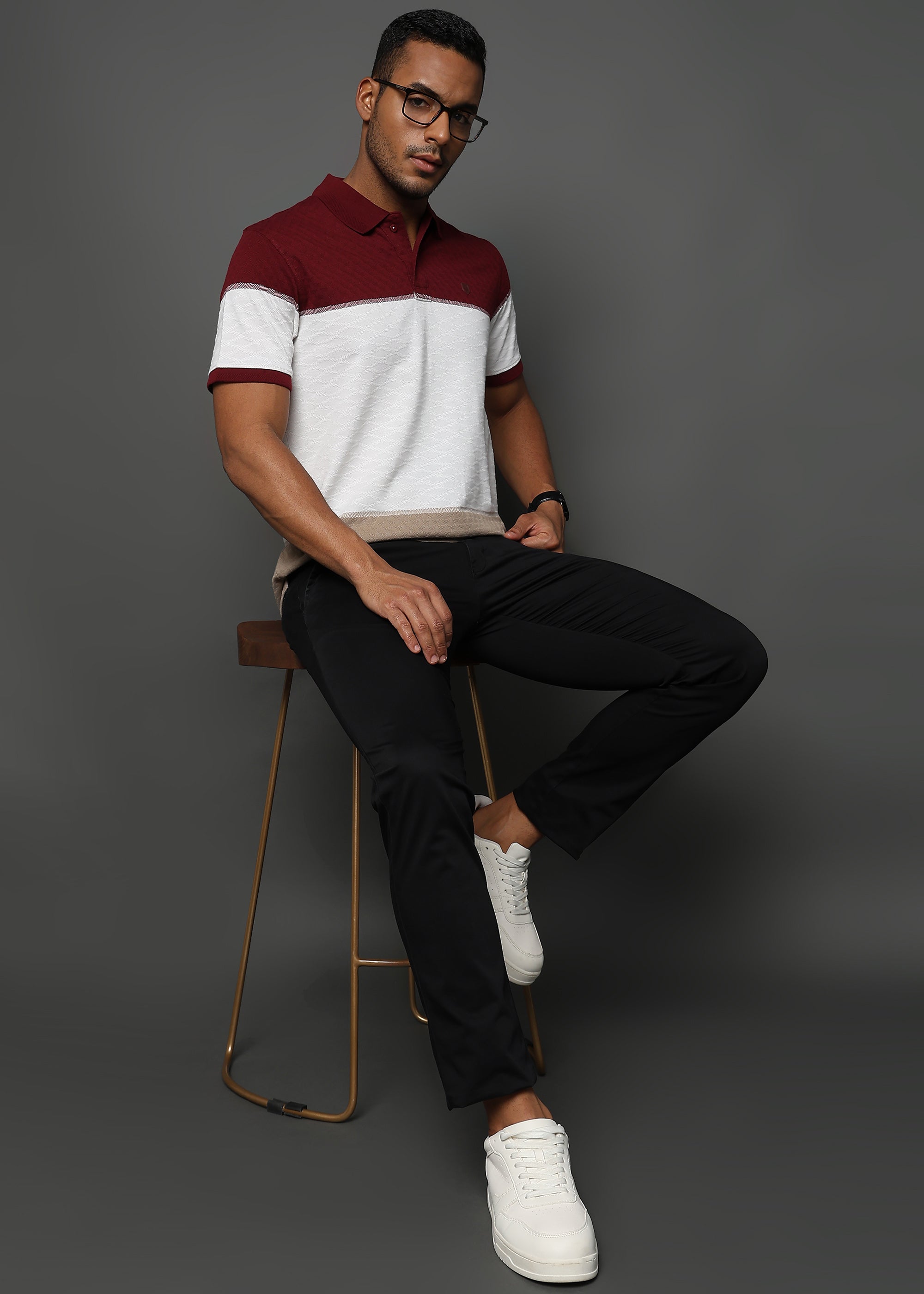 Daimond Jacquard Structure Maroon and White Stripes