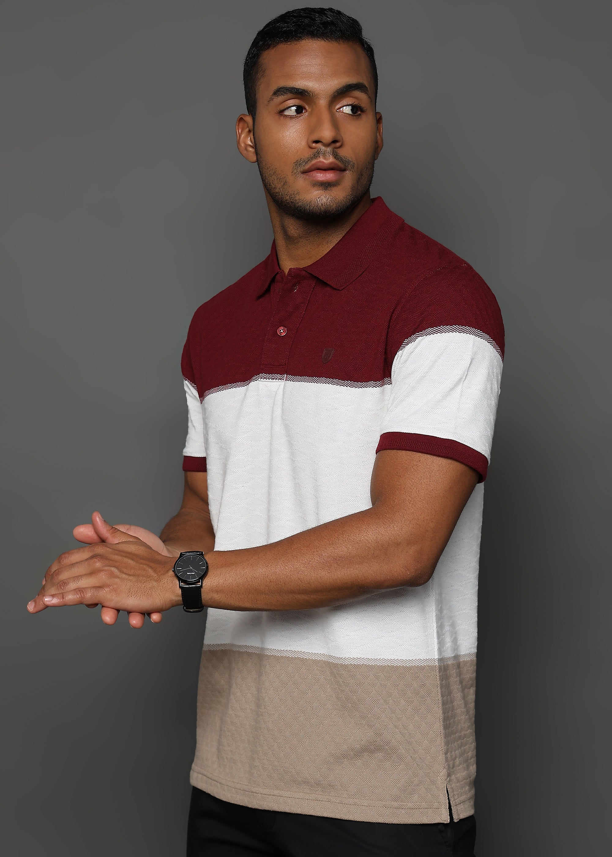 Daimond Jacquard Structure Maroon and White Stripes
