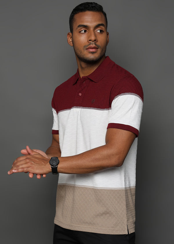 Daimond Jacquard Structure Maroon and White Stripes