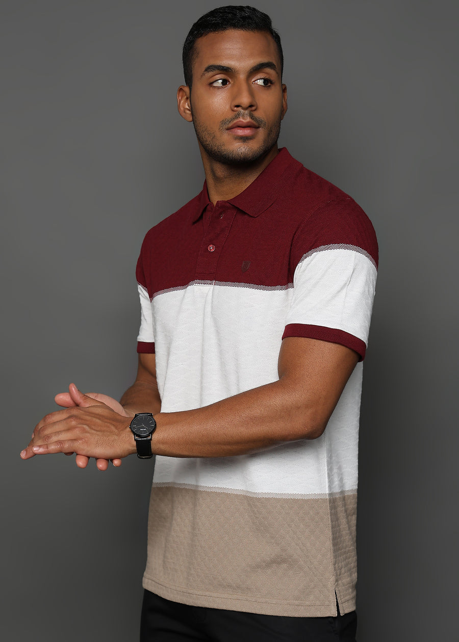 Daimond Jacquard Structure Maroon and White Stripes