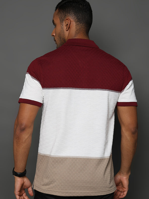 Daimond Jacquard Structure Maroon and White Stripes