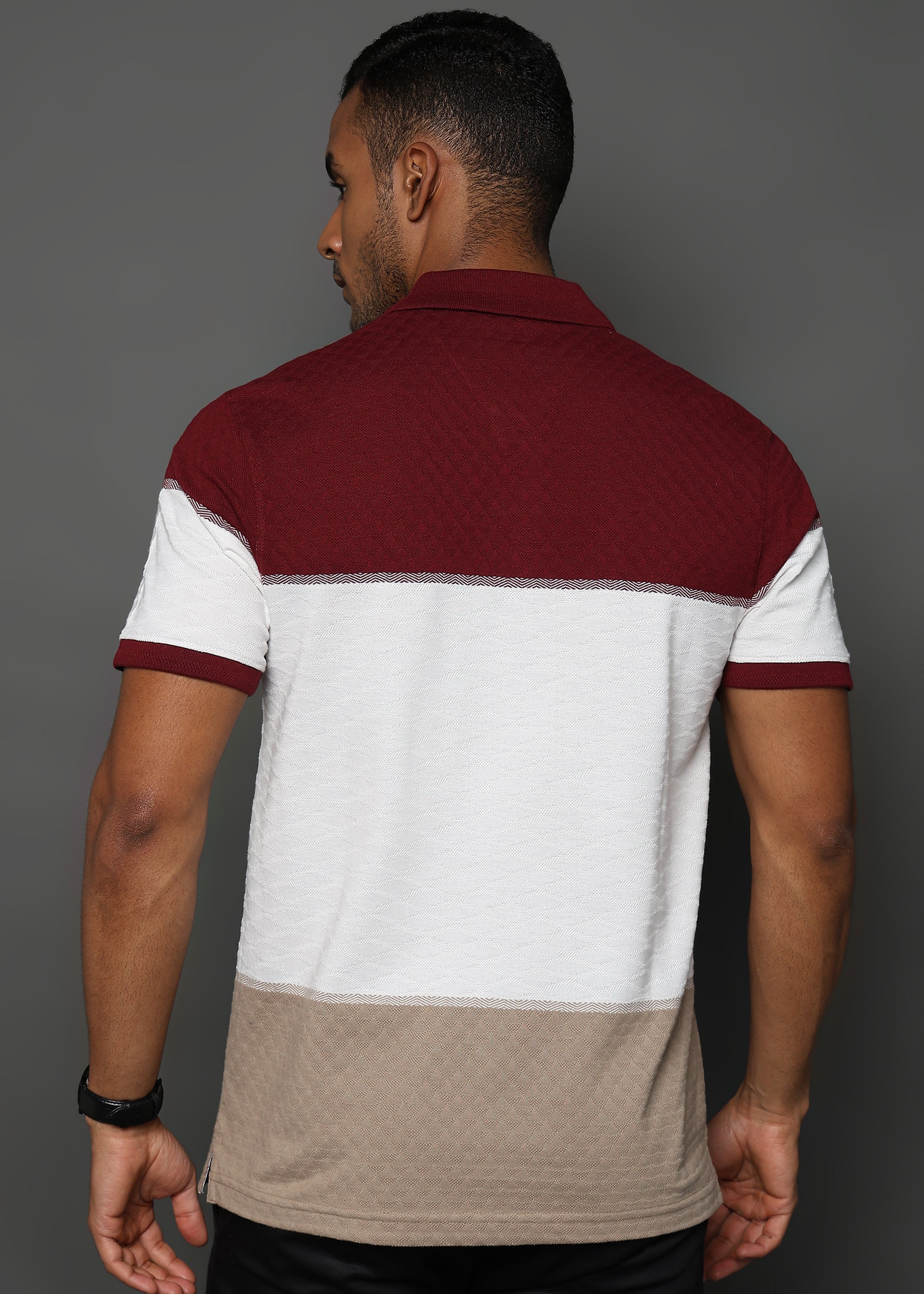 Daimond Jacquard Structure Maroon and White Stripes