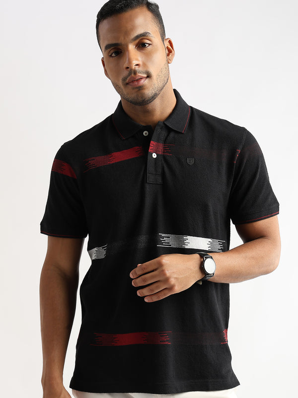 Crepe Structure Black with Red and White Stripes