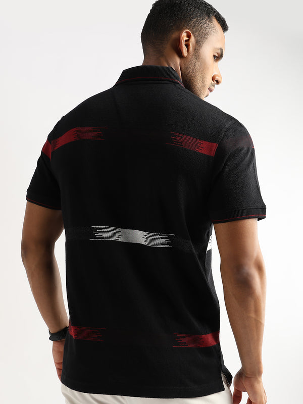 Crepe Structure Black with Red and White Stripes