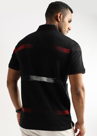 Crepe Structure Black with Red and White Stripes