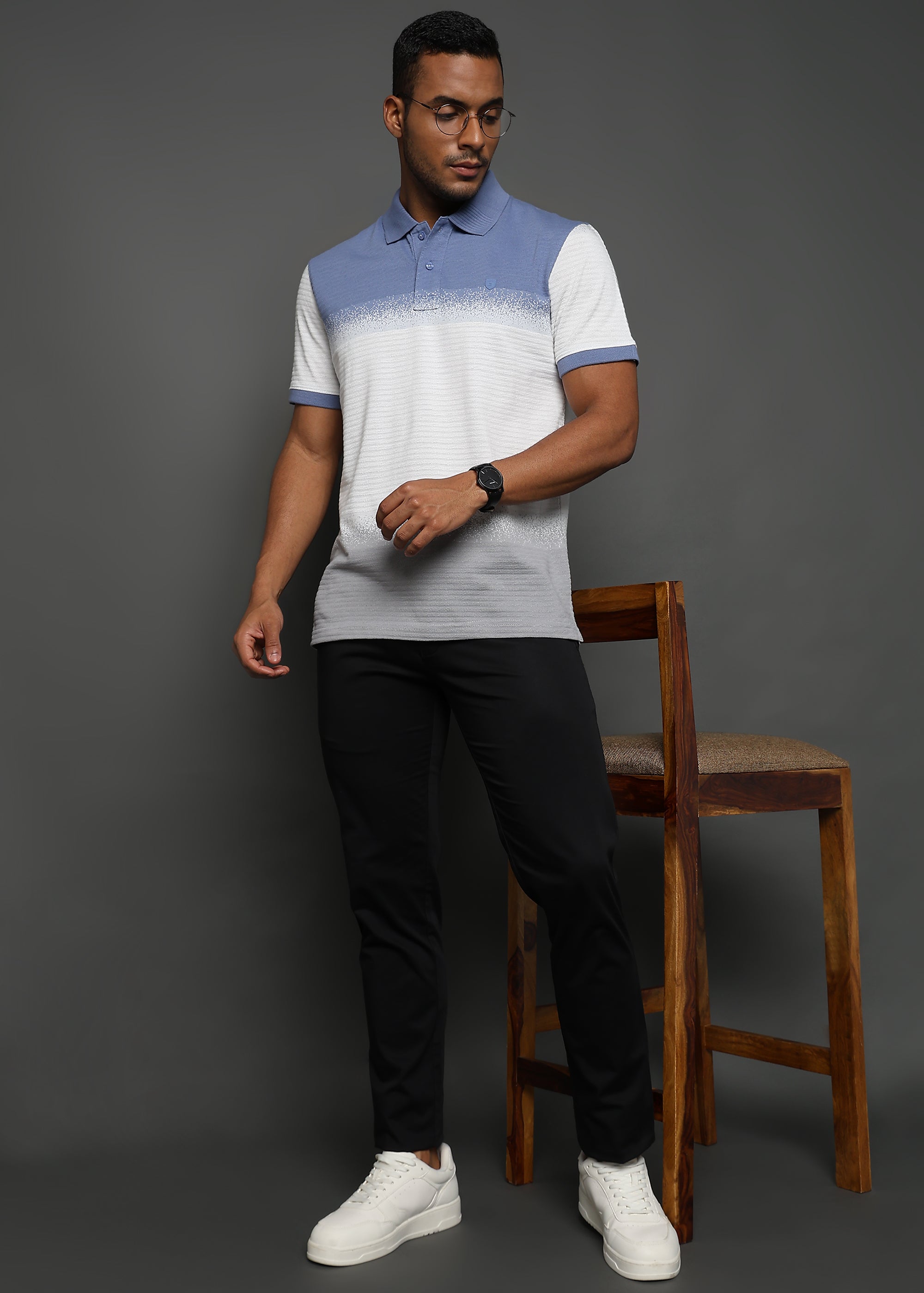 Spray Jacquard Structure Stripes Blue and White
