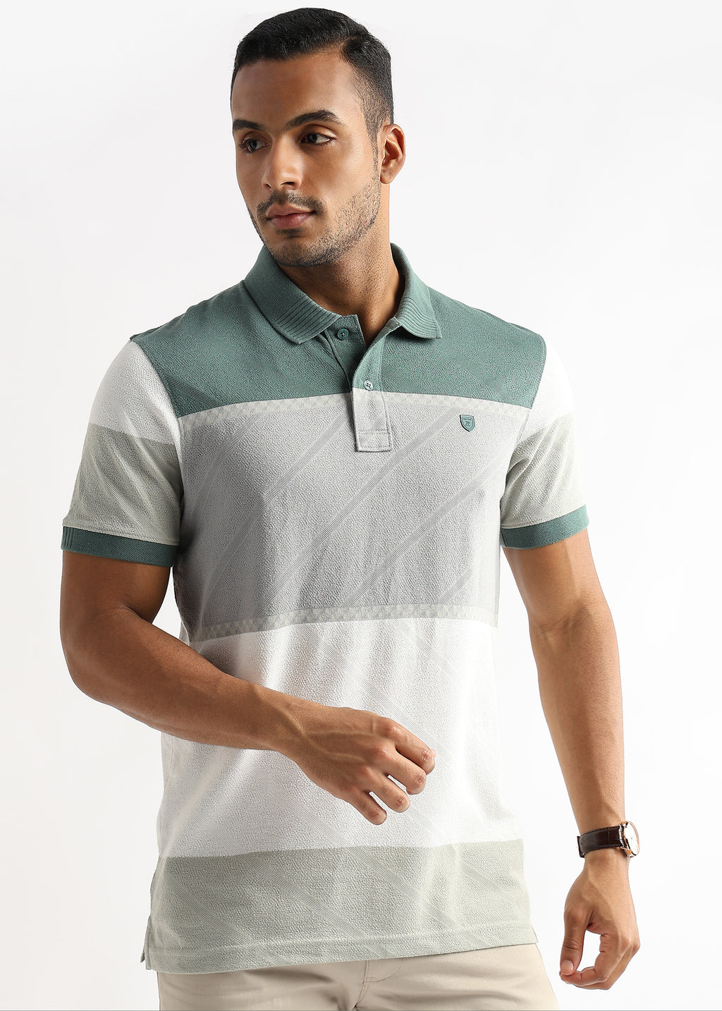 Classic Jacquard Structure Green and Grey Stripes