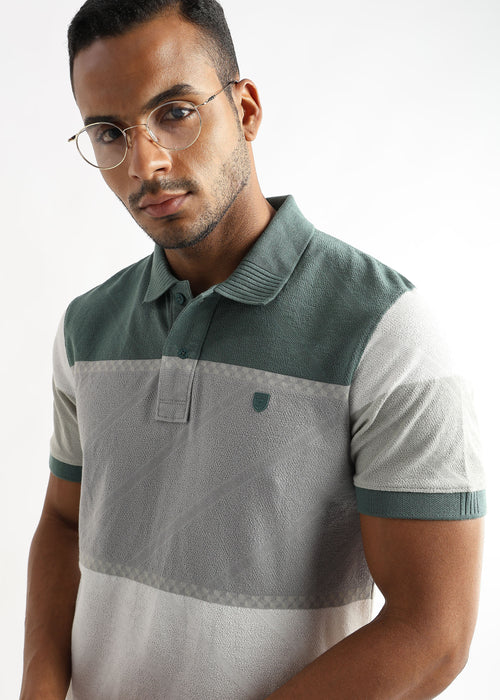 Classic Jacquard Structure Green and Grey Stripes