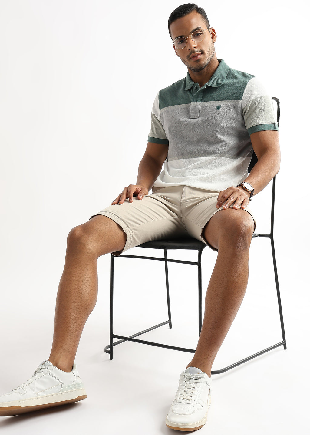 Classic Jacquard Structure Green and Grey Stripes