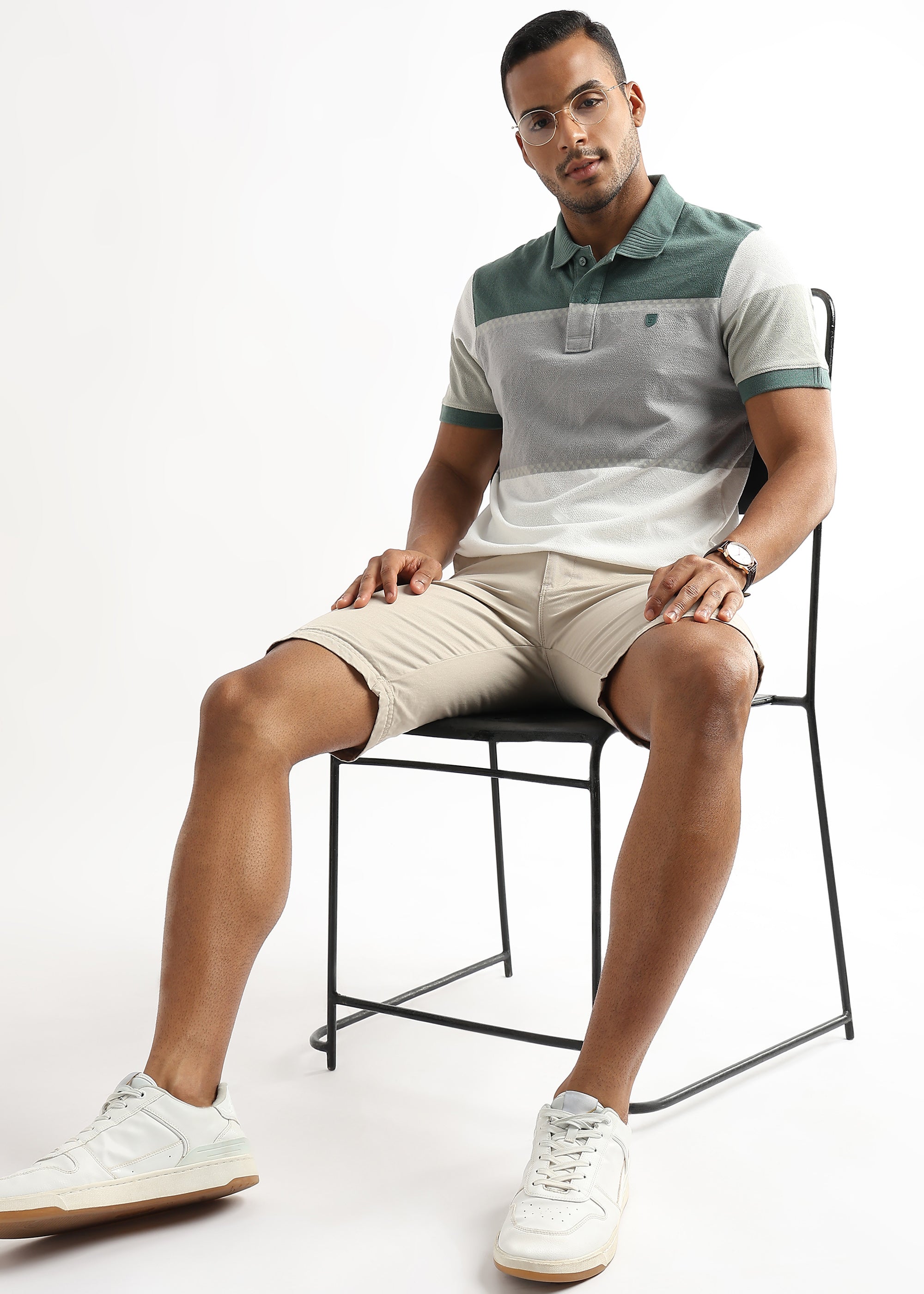 Classic Jacquard Structure Green and Grey Stripes