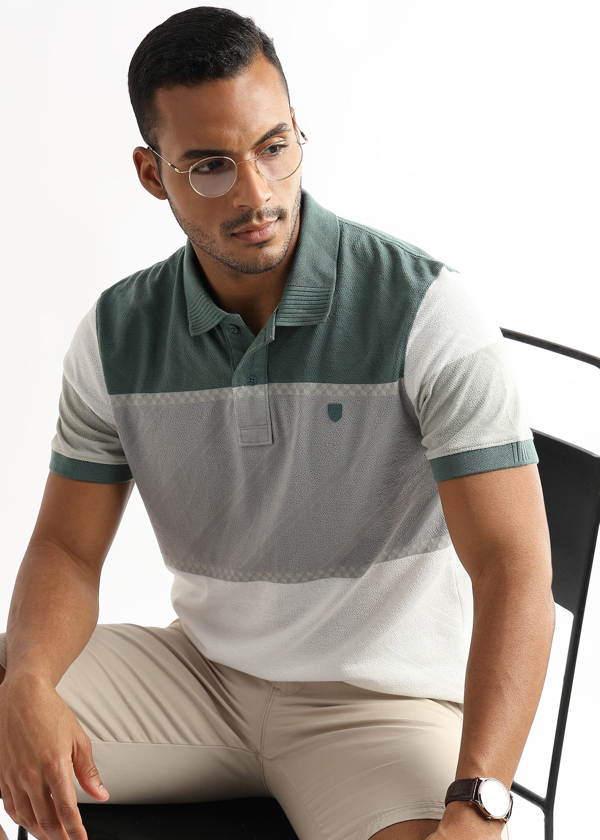 Classic Jacquard Structure Green and Grey Stripes
