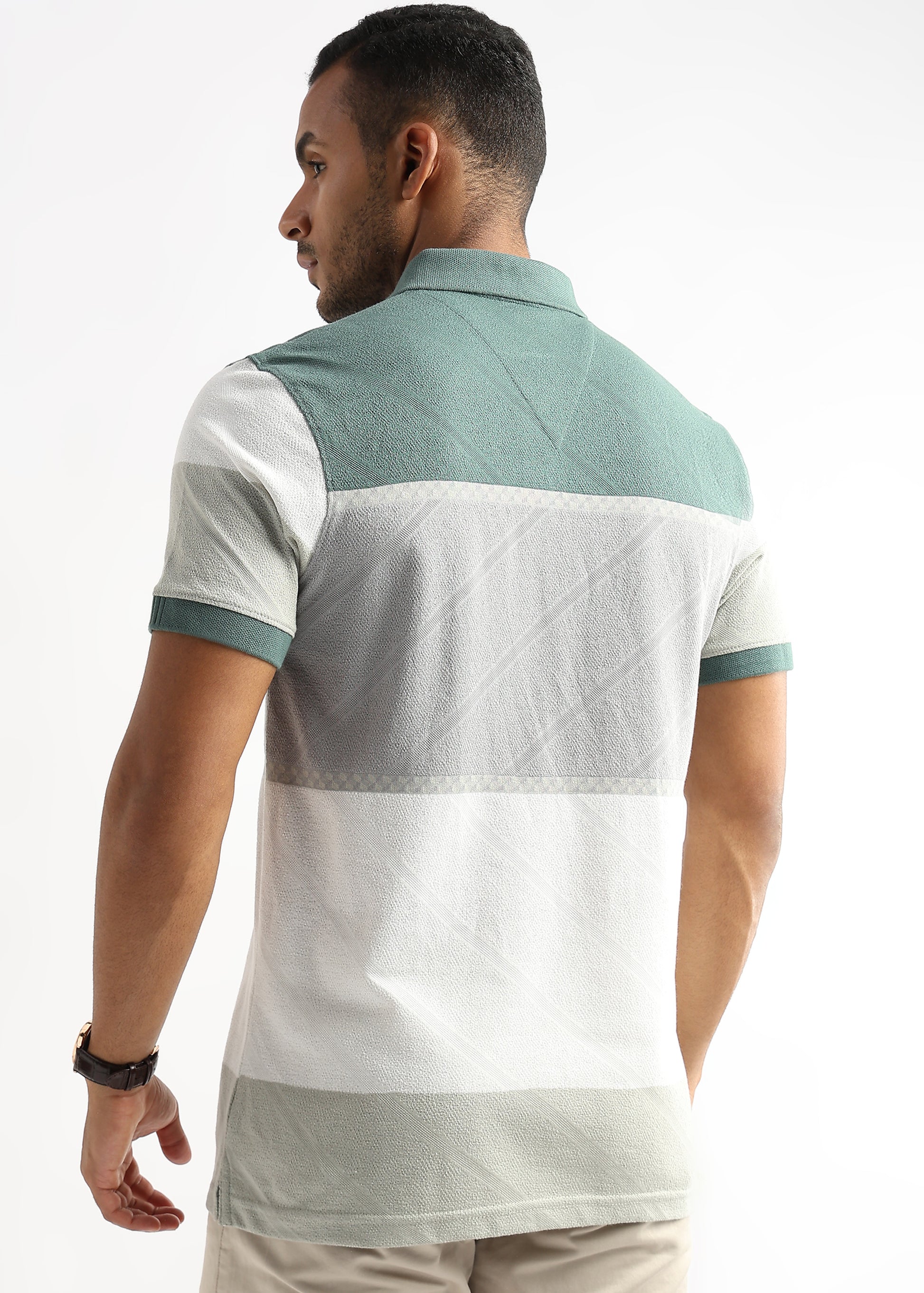 Classic Jacquard Structure Green and Grey Stripes