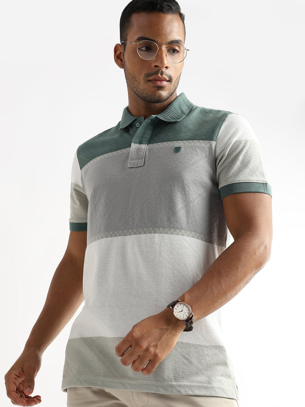 Classic Jacquard Structure Green and Grey Stripes