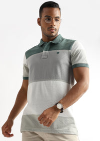 Classic Jacquard Structure Green and Grey Stripes