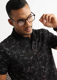 Caviar Black Leaf Printed Polo