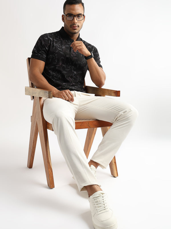 Caviar Black Leaf Printed Polo