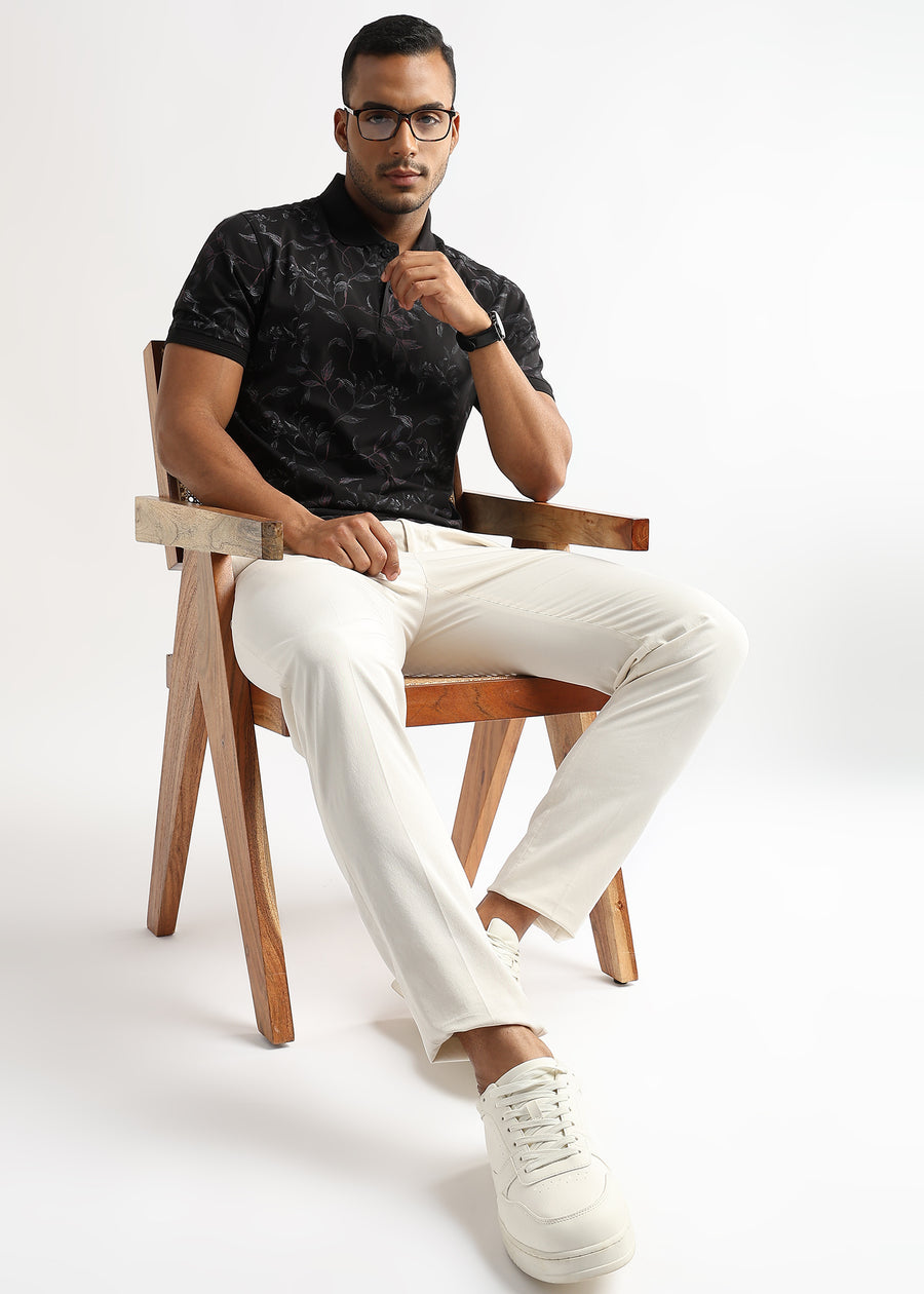 Caviar Black Leaf Printed Polo