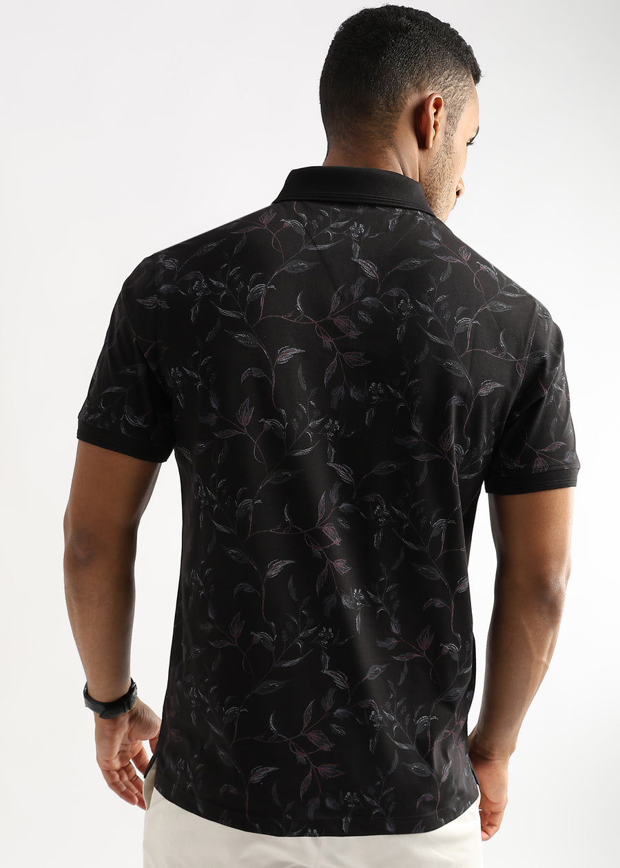 Caviar Black Leaf Printed Polo