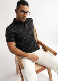 Caviar Black Leaf Printed Polo