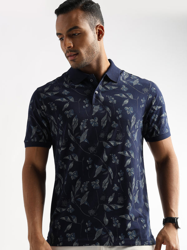 Pageant Blue Leaves and Buds Print