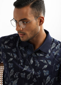 Pageant Blue Leaves and Buds Print