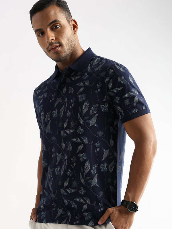 Pageant Blue Leaves and Buds Print