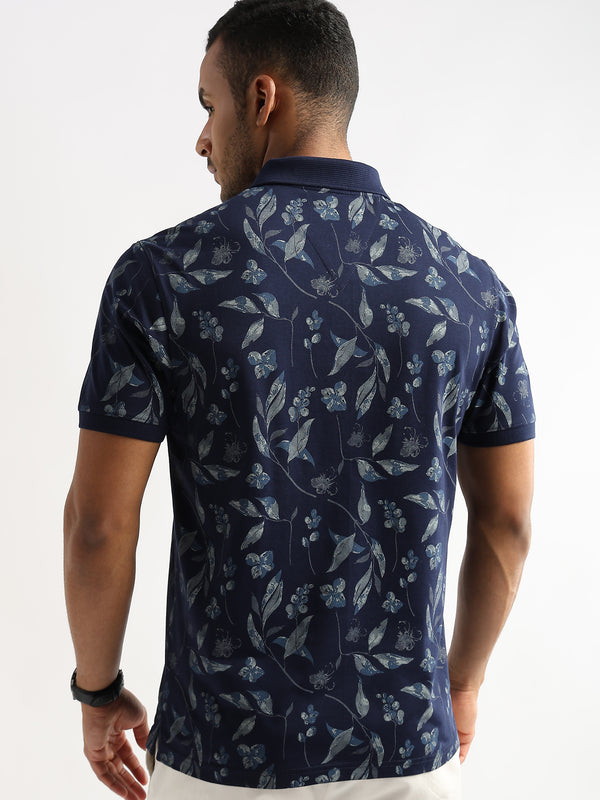 Pageant Blue Leaves and Buds Print