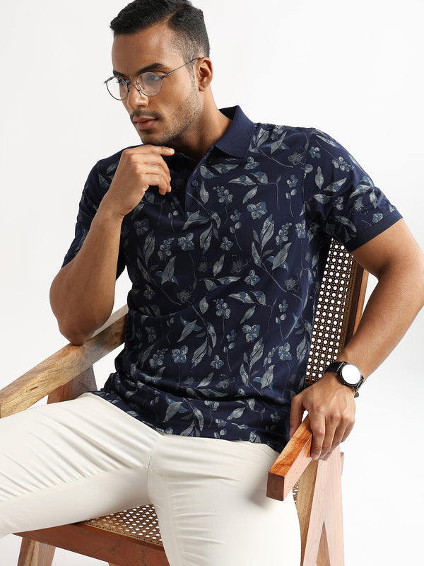 Pageant Blue Leaves and Buds Print