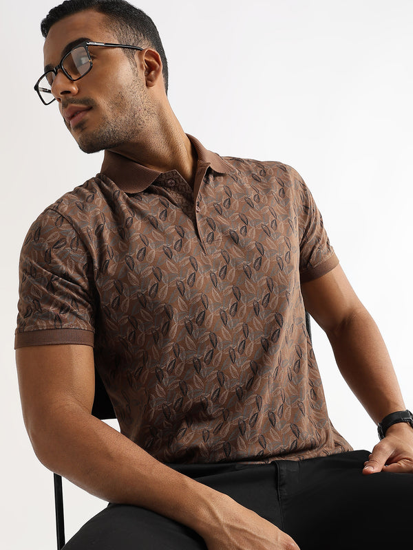 Cocoa Brown All Over Leaves Print