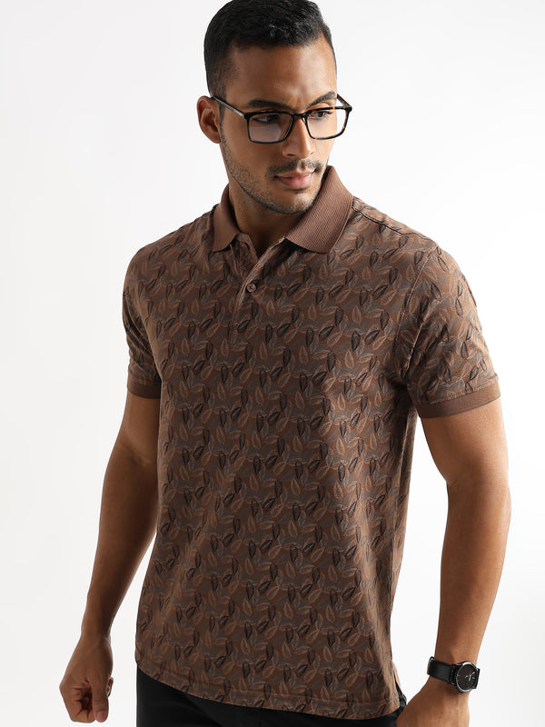 Cocoa Brown All Over Leaves Print