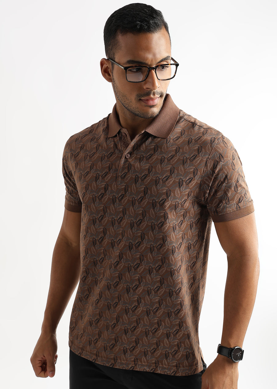 Cocoa Brown All Over Leaves Print